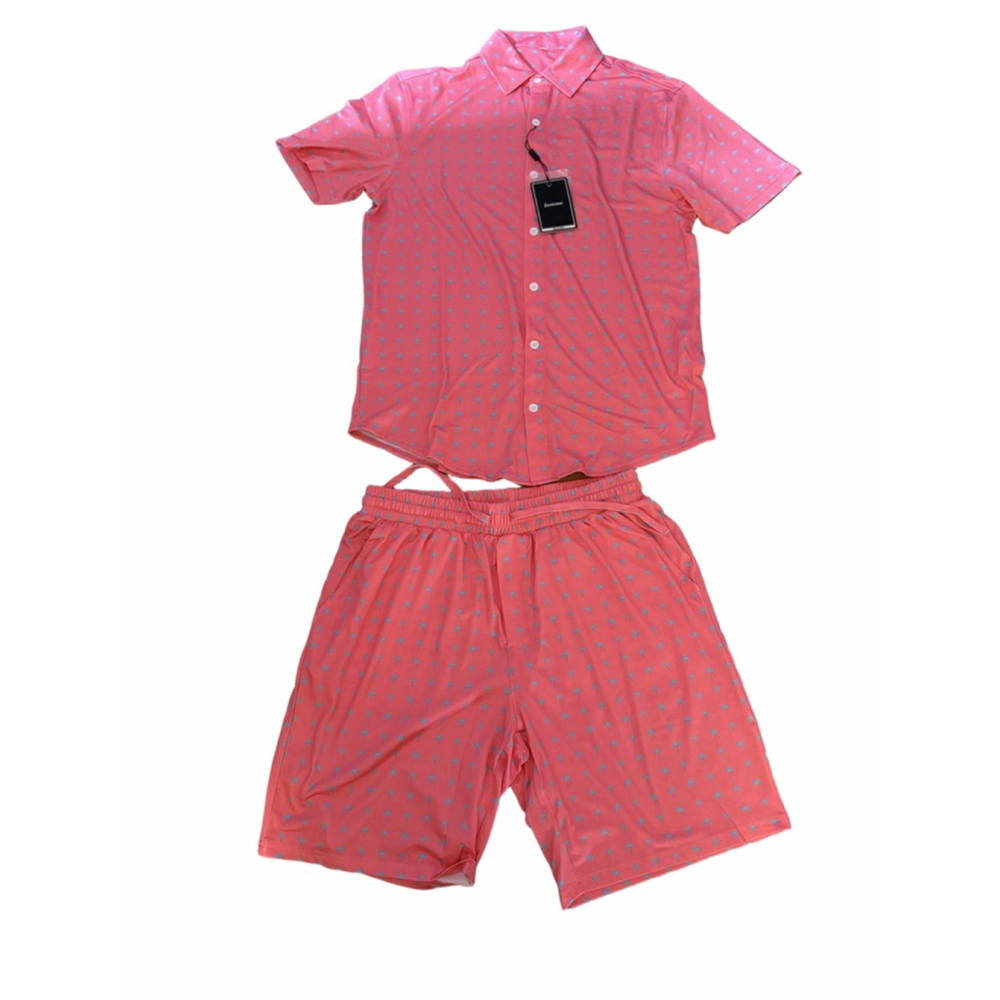 NEW Men's Casual Vacation 2 Pc Set Button Down Shirt & Shorts M